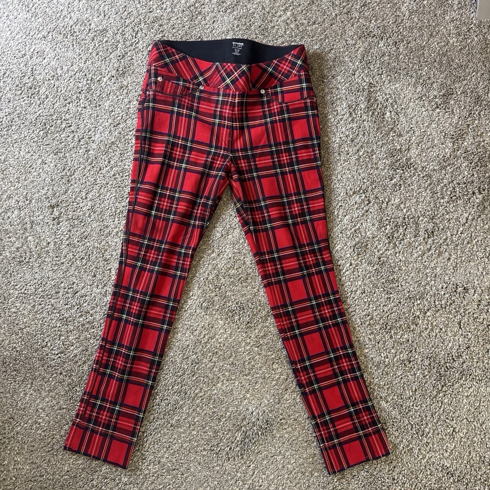 NYGard SLIMS Women's Pants Legging Skinny Ankle Red Plaid Size M (10-12)